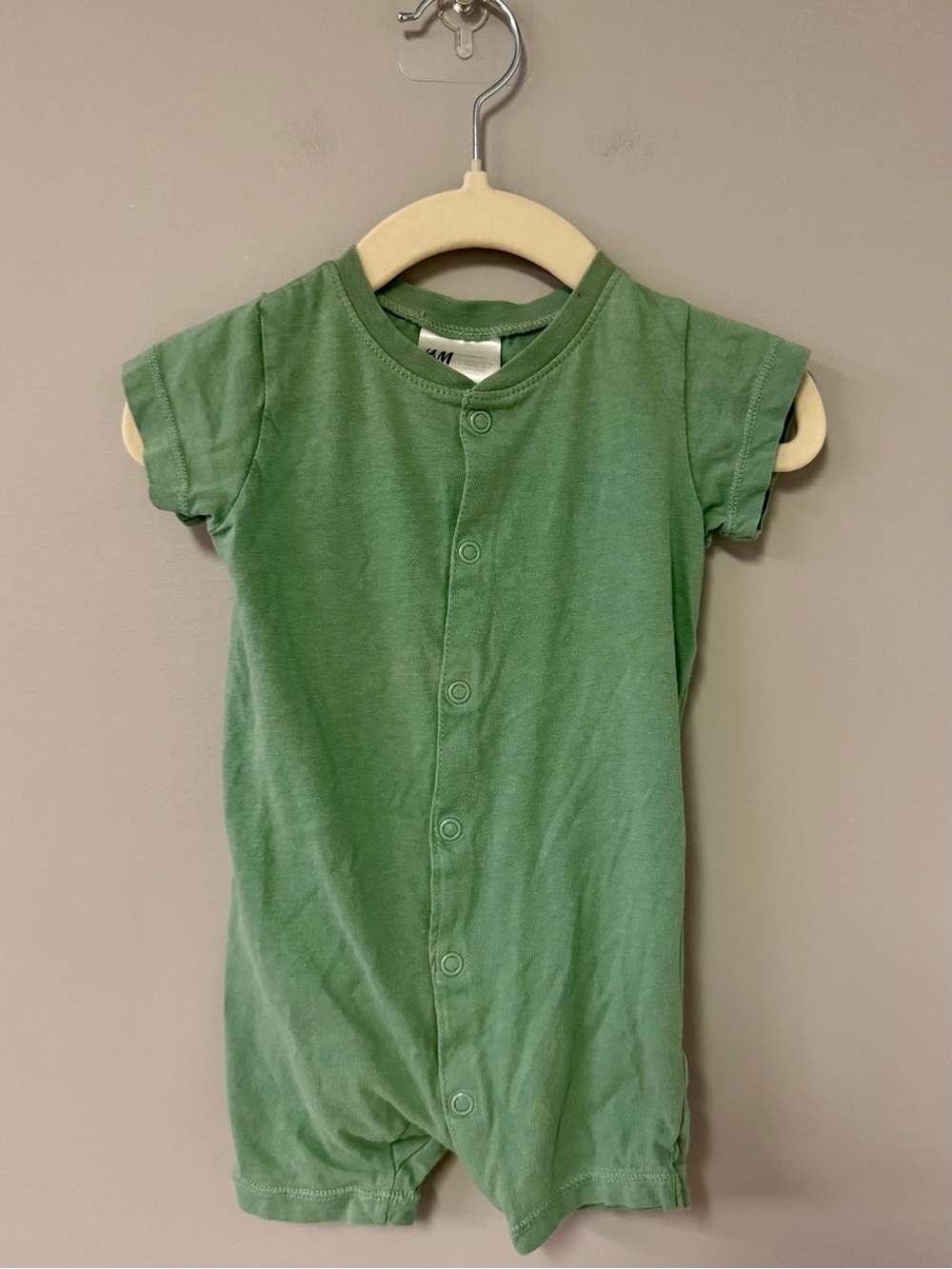 H&M Green Short-Sleeve Snap Romper